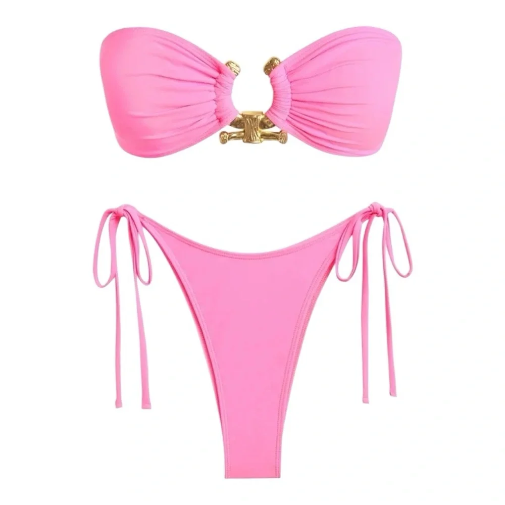 Zaful Solid O Ring‎ 2025 Two Piece Bandeau Strapless Swimsuit Women Sz 6 NEW